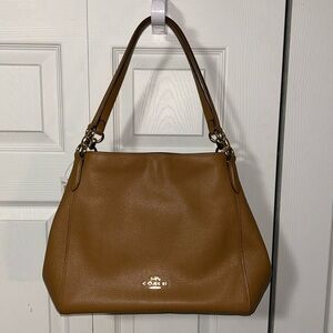 NWT Coach Hallie Shoulder Bag, Camel/Tan Pebble Leather, includes gift box